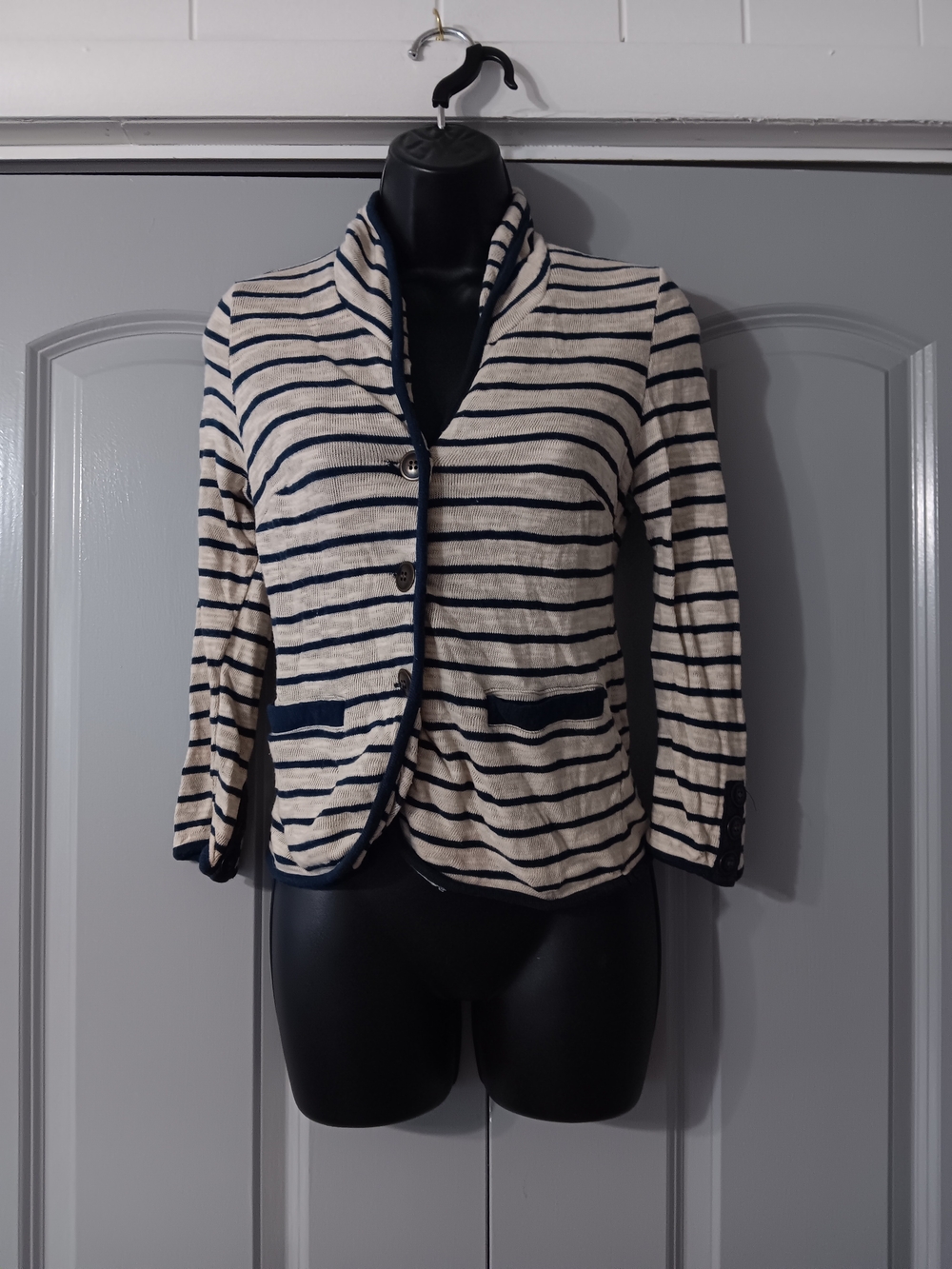 Mirror/Dash Striped Cream and Navy Knit Jacket